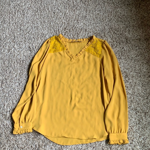 Loft long sleeve, v neck, lace inset, polyester blouse - Picture 1 of 8
